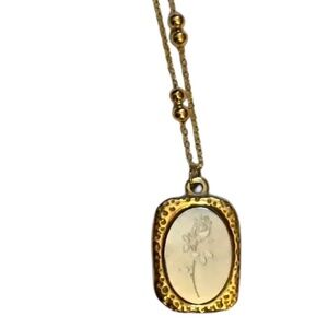 18K Gold-Plated Rose Flower Pendant Necklace, Silver Stainless Steel, 18" Chain